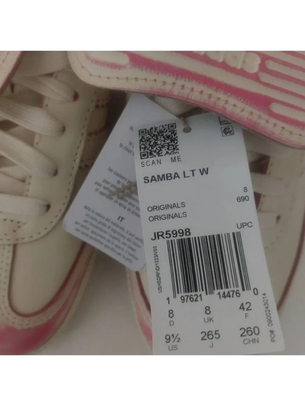 Adidas Samba LT Womens Size 9.5 Cream White Shock Pink Leather Sneaker Shoes New